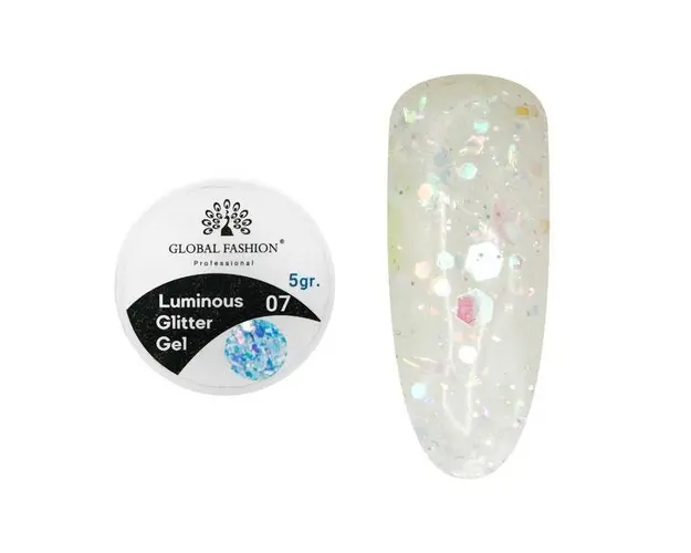 Gel luminiscent Luminous Glitter Gel cu sclipici hexagon, 07, 5g