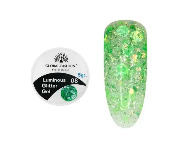 Gel luminiscent Luminous Glitter Gel cu sclipici hexagon, 08, 5g 