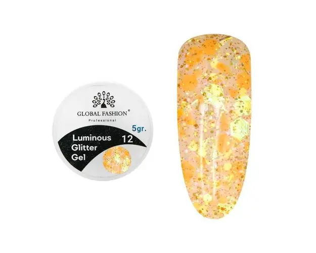 Gel luminiscent Luminous Glitter Gel cu sclipici hexagon 5g, 12