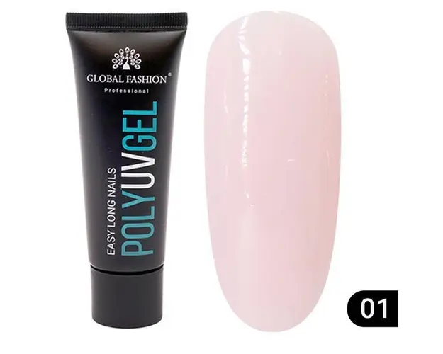 Gel UV constructie unghii, Global Fashion, Polygel, 30 gr, Roz 01