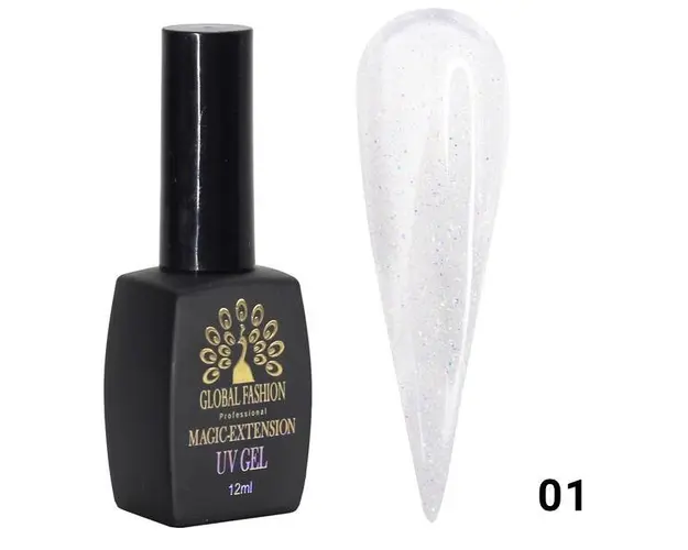 Gel UV Magic Extension,Global Fashion,12 ml, cu glitter, Alb G01