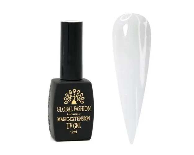 Gel UV pentru constructie, Global Fashion, Magic Extension, 12 ml, cu glitter, Alb G02