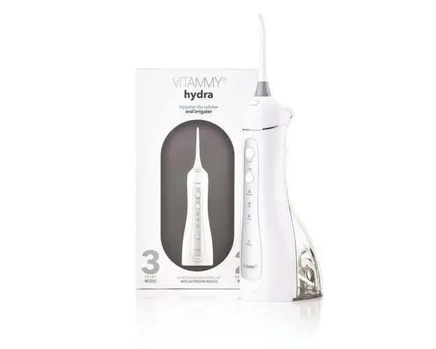 Irigator oral/ dus bucal Vitammy Hydra, profesional, 3 moduri de functionare, rezistent la apa, 2 duze, Alb