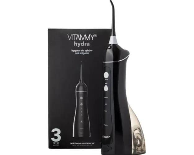 Irigator oral / dus bucal Vitammy Hydra, profesional, 3 moduri de functionare, rezistent la apa, 2 duze, Negru
