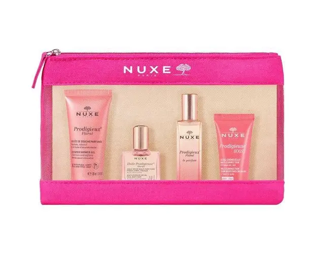 Kit de Calatorie Nuxe Prodigieux Floral My Essentials Gel de dus 30ml, Ulei uscat 10ml, Eau de Parfum spray15 ml, Crema Gel 15ml, Trusa de calatorie