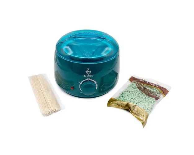 Kit epilare cu ceara granule, BeeNails, cu incalzitor ceara culoare verde deshis, 1 x 100 g, 1 x incalzitor ceara, 1 x set 10 spatule