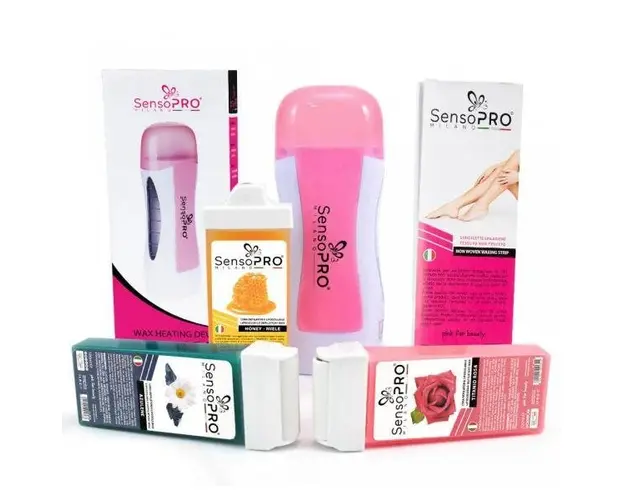 Kit Epilare Lady Pink + Cadou Rezerva Ceara aplicator ingust ( Incalzitor + Rezerva 2x100 ml + Benzi 50 buc) 