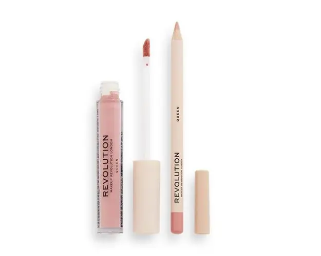 Kit pentru Buze: Creion + Ruj Lichid - Makeup Revolution Lip Contour Kit, nuanta Queen, 1 buc