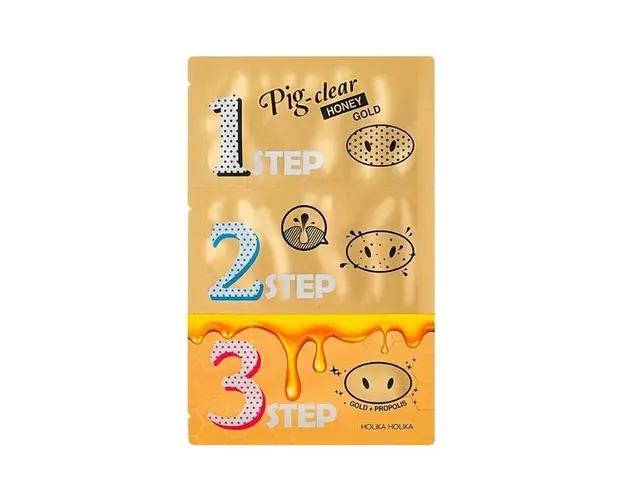 Kit pentru indepartarea punctelor negre in 3 pasi Pig Nose Honey Gold, Holika Holika, 6.5 g