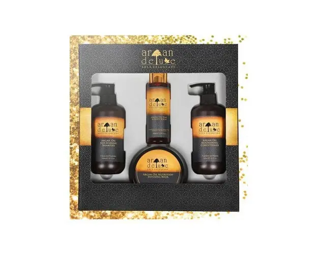 Kit tratament reparator si hidratant Argan de Luxe, Sampon 300 ml + Balsam 300 ml + Masca 250 ml+Ser reparator 100ml cadou