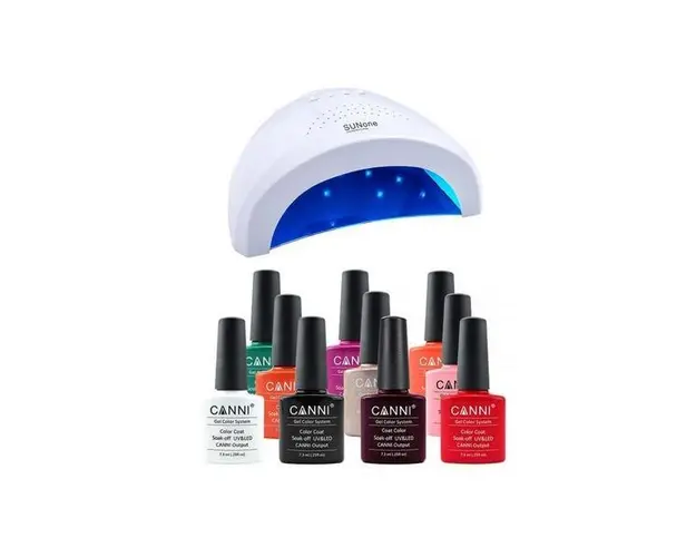 Kit unghii cu lampa Led Sun One 48W si 10 oje semipermanente CANNI