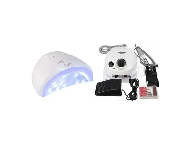 Kit unghii false, Lampa LED, Model SUN One, 48 W, Freza electrica profesionala, DM 202, 35.000 rpm, alba 