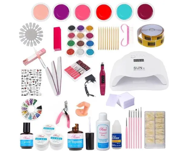 Kit unghii pentru acasa cu lampa SUN 54w si freza electrica