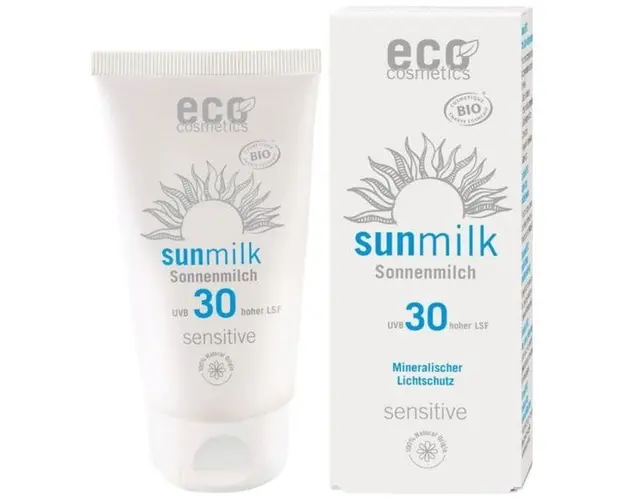 Lapte de Plaja Bio pentru Piele Sensibila cu Ulei de Zmeura SPF 30 Eco Cosmetics, 75 ml