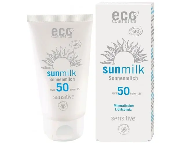 Lapte de Plaja Bio pentru Piele Sensibila cu Ulei de Zmeura SPF 50 Eco Cosmetics, 75ml
