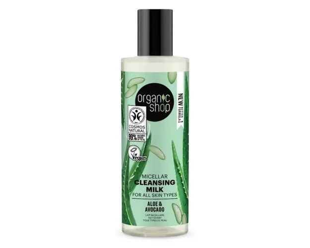 Lapte Demachiant Micelar pentru Toate Tipurile de Ten cu Aloe si Avocado - Organic Shop Micellar Cleansing Milk, 150 ml