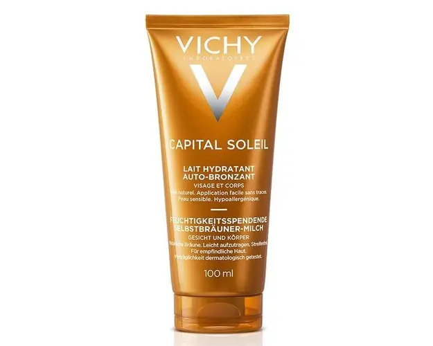 Lapte hidratant autobronzant pentru fata si corp Capital Soleil, Vichy, 100 ml