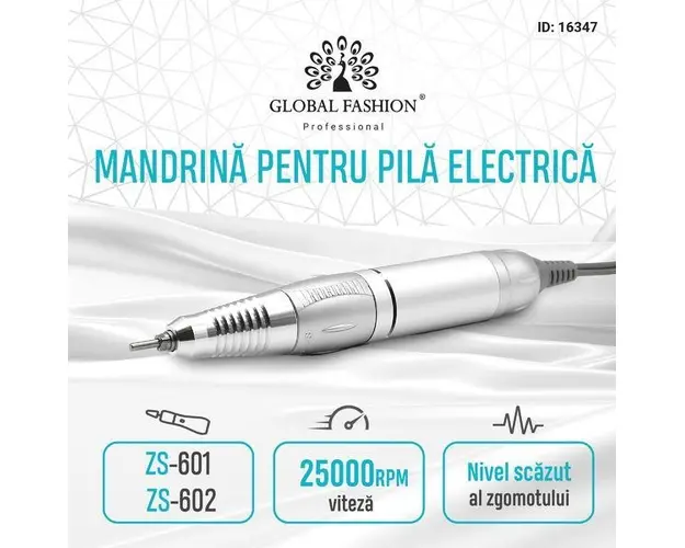 Mandrina profesionala, freza electrica unghii, pentru modelele ZS-601, ZS-602, 25000 rpm, argintie