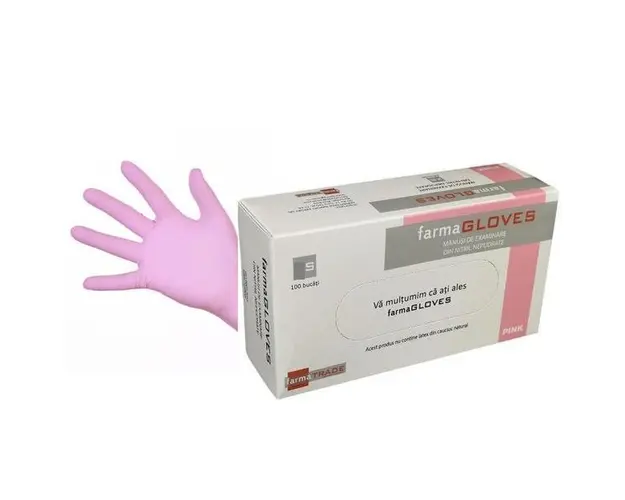 Manusi nitril nepudrate, culoare roz marimea S - Farmagloves, 100 buc/cutia