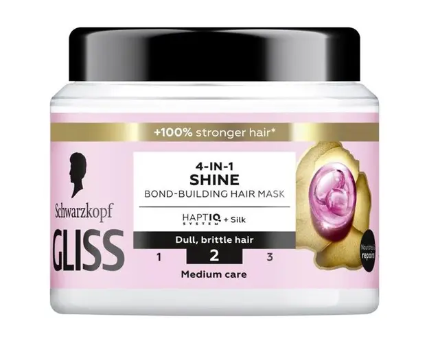 Masca Iluminatoare 4-in-1 pentru Parul Tern, Casant - Schwarzkopf Gliss 4-in-1 Shine Bond-Building Hair Mask, Medium Care, 400 ml