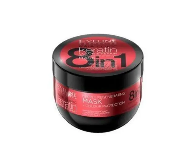Masca pentru par, Eveline Cosmetics, 8 in 1 Hair Clinic keratin color &amp; repair, 500 ml