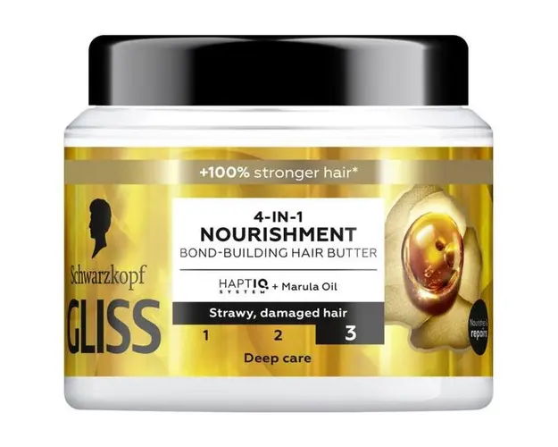 Masca Nutritiva 4-in-1 pentru Parul Deteriorat si cu Varfuri Despicate - Schwarzkopf Gliss 4-in-1 Nourishment Bond-Building Hair Butter, Deep Care, 400 ml