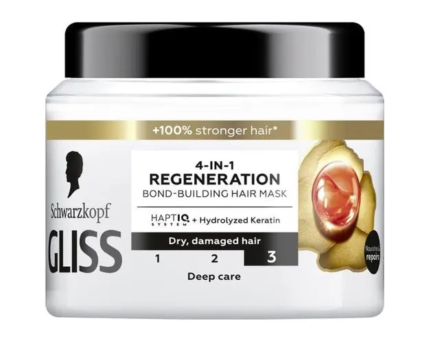 Masca Regeneratoare 4-in-1 pentru Parul Deteriorat si Uscat - Schwarzkopf Gliss 4-in-1 Regeneration Bond-Building Hair Mask, Deep Care, 400 ml