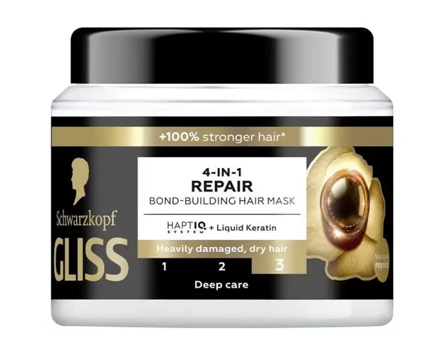Masca Reparatoare 4-in-1 pentru Parul Deteriorat si Uscat - Schwarzkopf Gliss 4-in-1 Repair Bond-Building Hair Mask, Deep Care, 400 ml