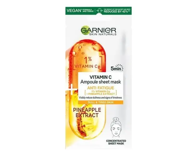 Masca servetel cu ananas si vitamina C Ampoule Anti-Fatigue Skin Naturals, Garnier, 15 g 
