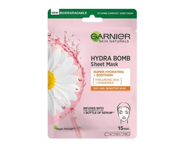 Masca servetel cu musetel Hydra Bomb Skin Naturals, Garnier, 28 g 