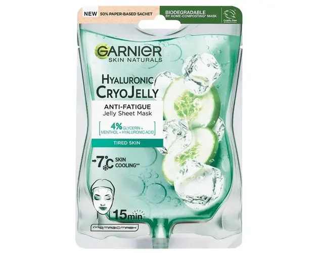 Masca Servetel Hidratanta cu Efect Racoritor - Garnier Hyaluronic CryoJelly Anti-fatigue Jelly Sheet Mask, 27 g