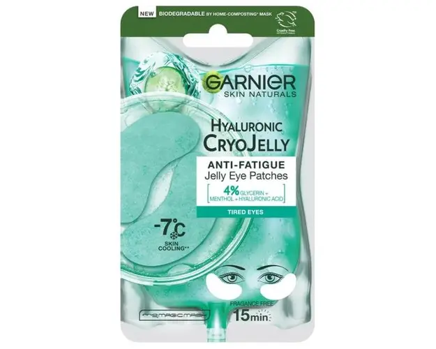 Masca Servetel pentru Zona Ochilor cu Textura de Gel si Efect Racoritor - Garnier Skin Naturals Hyaluronic CryoJelly Anti-Fatigue Jelly Eye Patches, 5 g