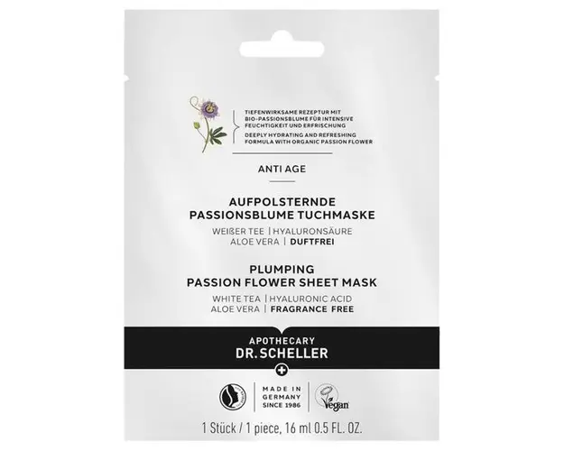 Masca Tip Servetel cu Extract de Floarea Pasiunii - Dr. Scheller Plumping Passion Flower Sheet Mask, 16 ml