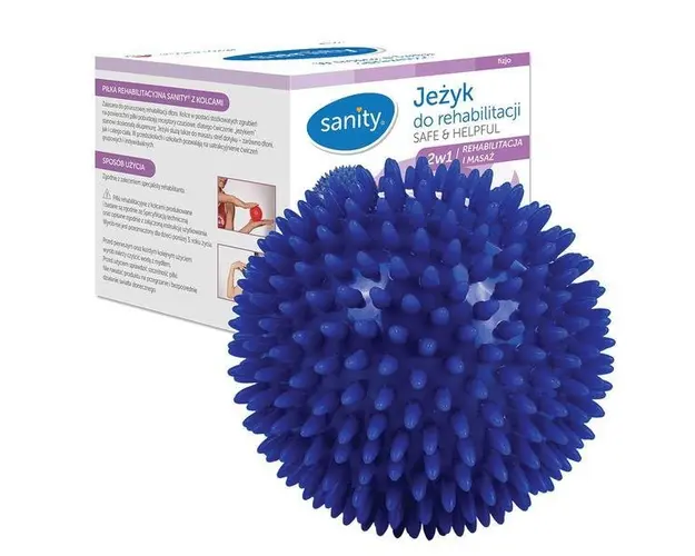 Minge Sanity Safe &amp; Helpful, 2 in 1, pentru reabilitare si masaj, 10 cm, tip arici, Bleumarin