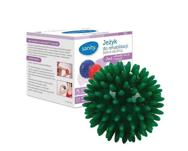 Minge Sanity Safe &amp; Helpful, 2 in 1, pentru reabilitare si masaj, 7 cm, tip arici, Verde inchis