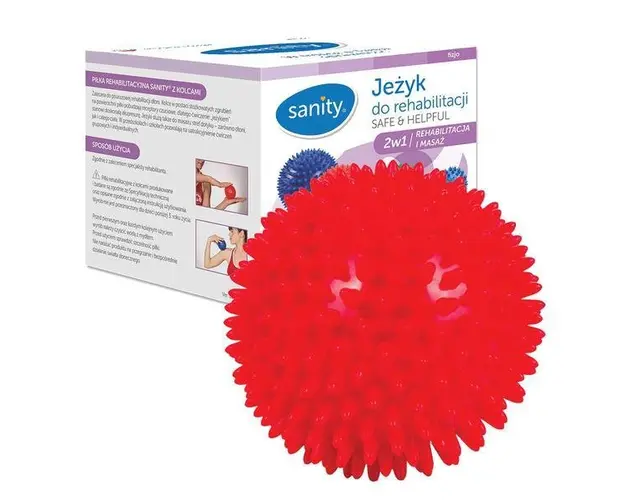 Minge Sanity Safe &amp; Helpful, 2 in 1, pentru reabilitare si masaj, 9 cm, tip arici, Rosu