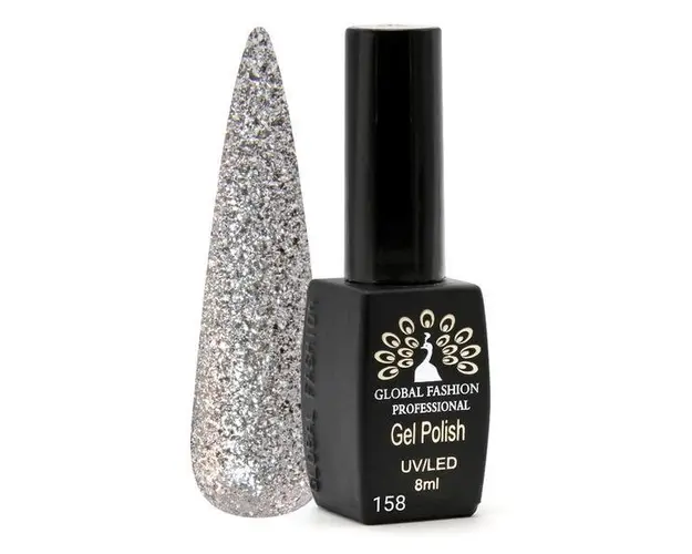 Oja semipermanenta Black Elite, Global Fashion 8 ml, Argintiu 158