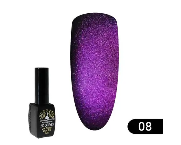 Oja semipermanenta, Global Fashion, 24D 2020 Cat Eye, 8 ml, Violet 08