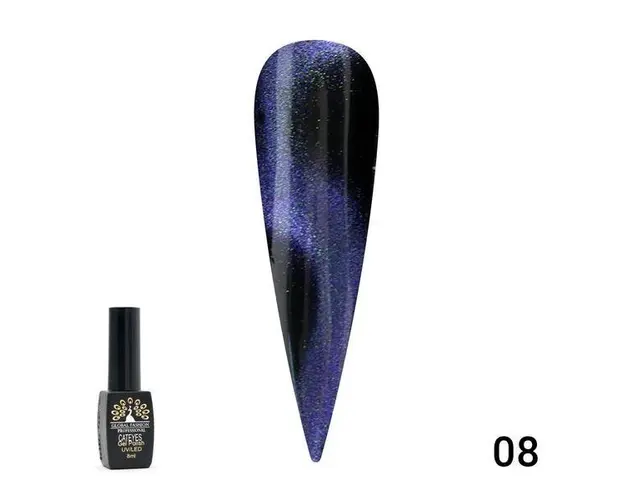 Oja semipermanenta, Global Fashion, 24D Cat Eye, 8 ml, Albastru 08