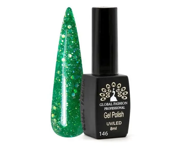 Oja semipermanenta, Global Fashion, Black Elite, 8 ml, Verde 146