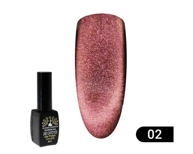 Oja semipermanenta, Global Fashion, Cat Eye 24D, 8 ml, Roz 02