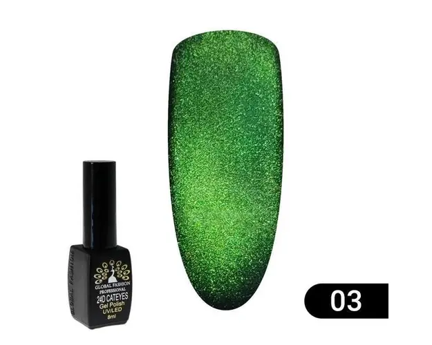 Oja semipermanenta, Global Fashion, Cat Eye 24D, Cat Eye, 8 ml, Verde 03