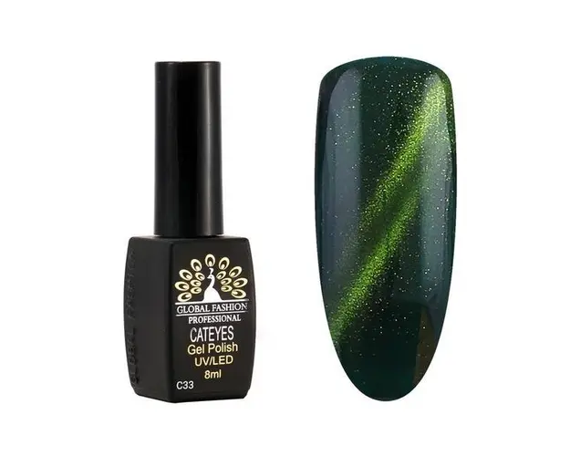 Oja semipermanenta, Global Fashion, Cat Eye, 8ml, Verde 33
