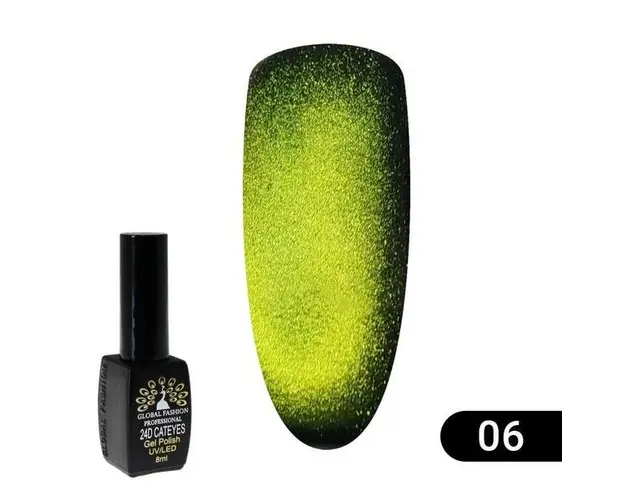 Oja semipermanenta, Global Fashion, Cat Eyes, 24D 8 ml, Verde 06
