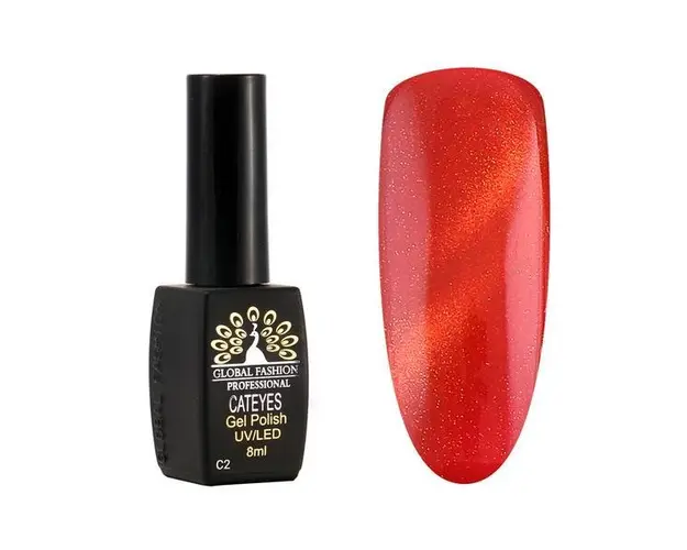 Oja semipermanenta, Global Fashion, Cat Eyes, 8 ml, Rosu 02