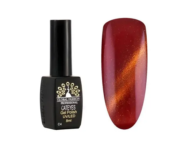 Oja semipermanenta, Global Fashion, Cat Eyes, 8 ml, Rosu, auriu 04