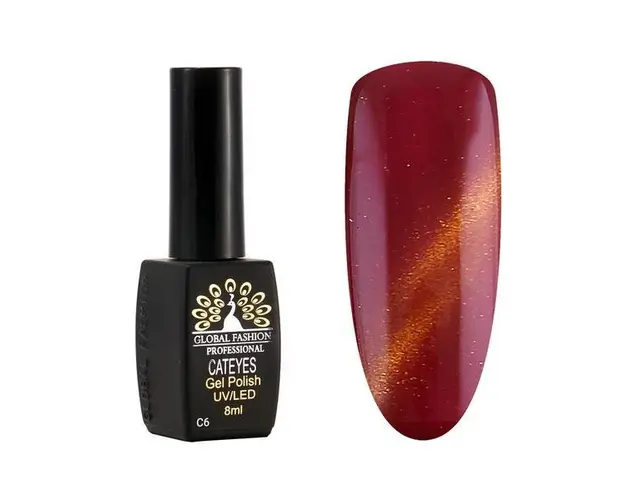 Oja semipermanenta, Global Fashion, Cat Eyes, 8 ml, Rosu, auriu 06