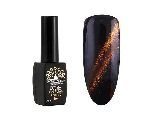 Oja semipermanenta, Global Fashion, Cat Eyes, 8ml, Negru, maro 35