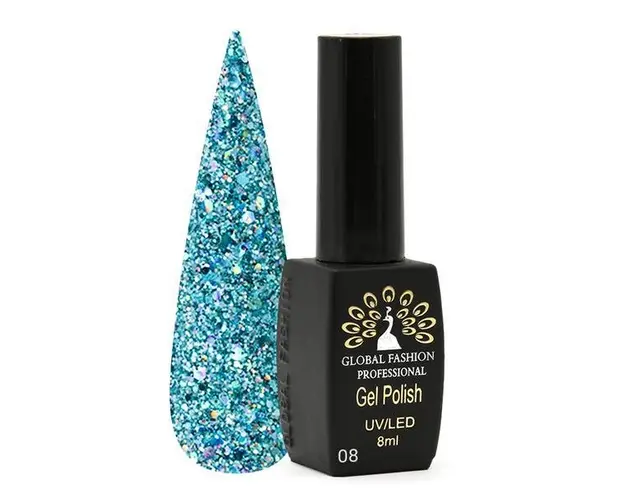 Oja semipermanenta, Global Fashion, Diamond Ball, 8 ml, Albastru 008