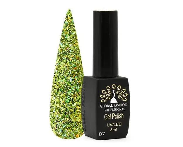 Oja semipermanenta, Global Fashion, Diamond Ball, 8 ml, Verde 007